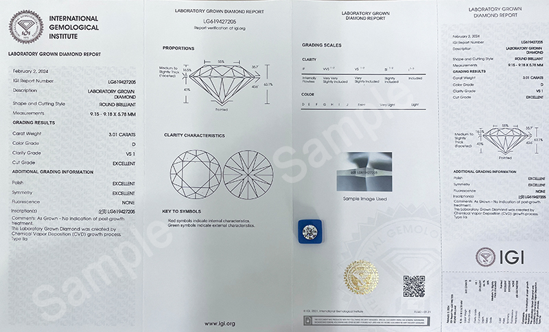 Yuvarlak Kesim 3,0 ct DEF VS Gevşek CVD IGI ile Laboratuarda Yetiştirilen Elmas