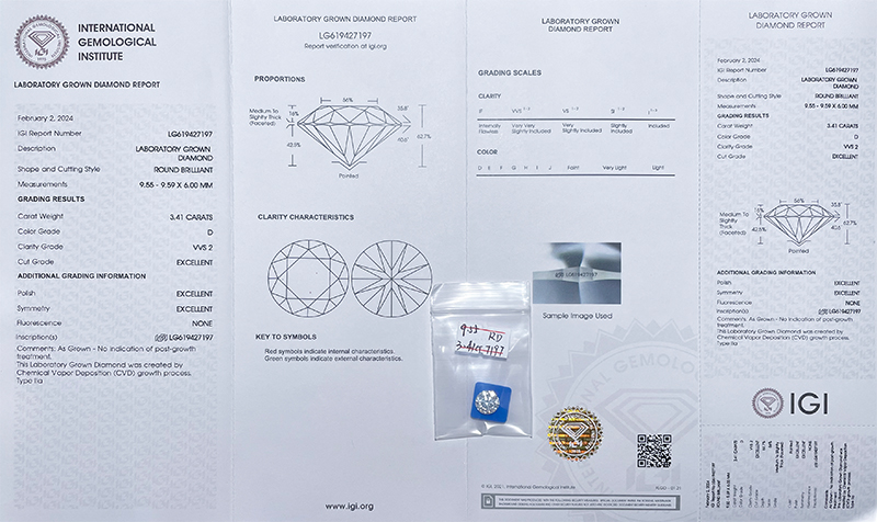 IGI Sertifikalı 3 Karat DEF VVS Gevşek CVD Laboratuvarda Yetiştirilen Elmas